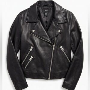 Aqua Black Leather Asymmetrical Moto Jacket